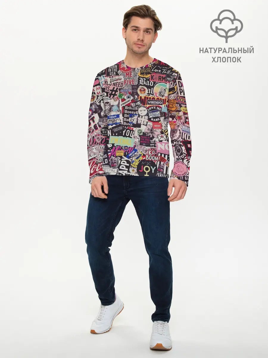 Мужской лонгслив базовый / Набор Стикеров (P007_P004ooo3014459, P004ooo3014459)