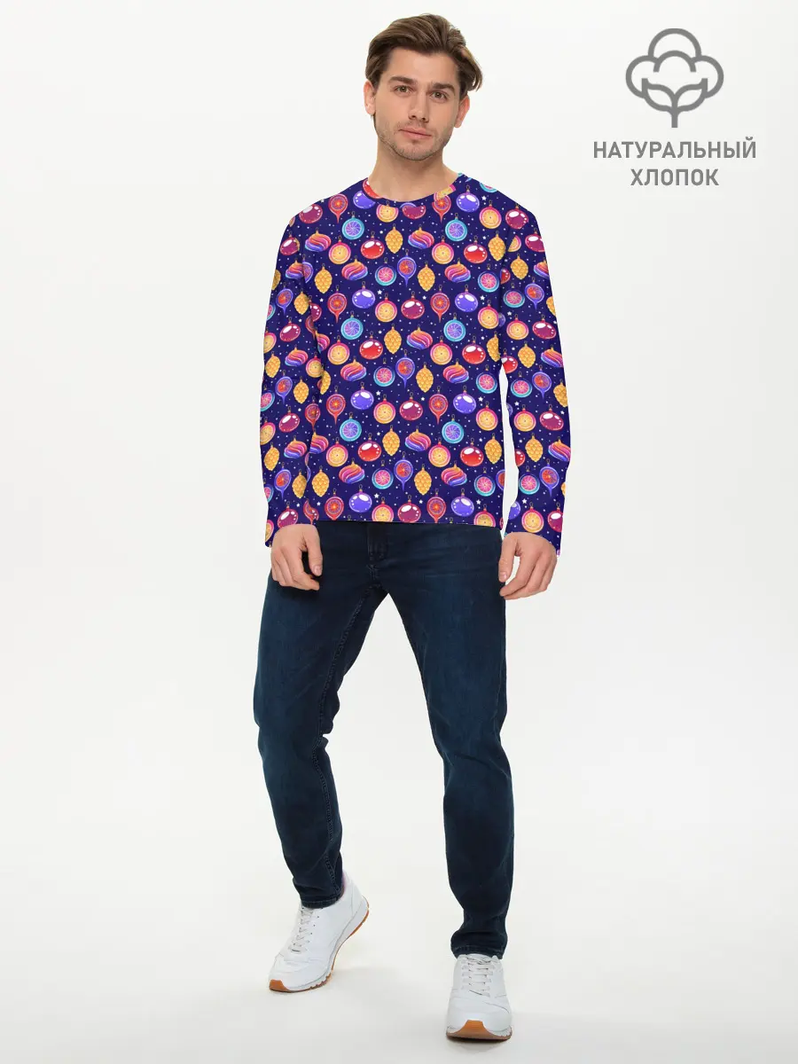 Мужской лонгслив базовый / Новогодние Ёлочные Украшения (P007_P004ooo3014515, P004ooo3014515)