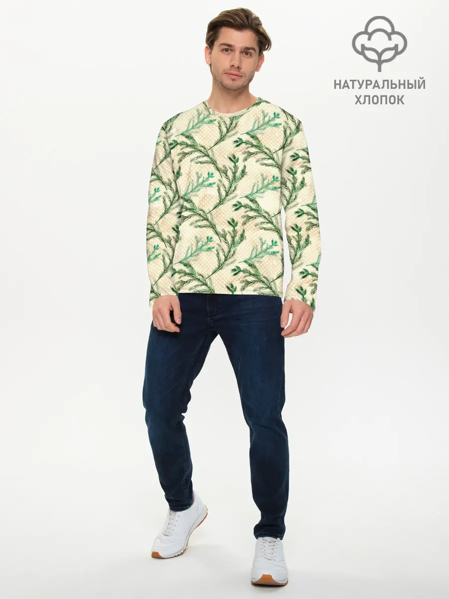 Мужской лонгслив базовый / Ель новогодняя (P007_P004ooo3015117, P004ooo3015117)