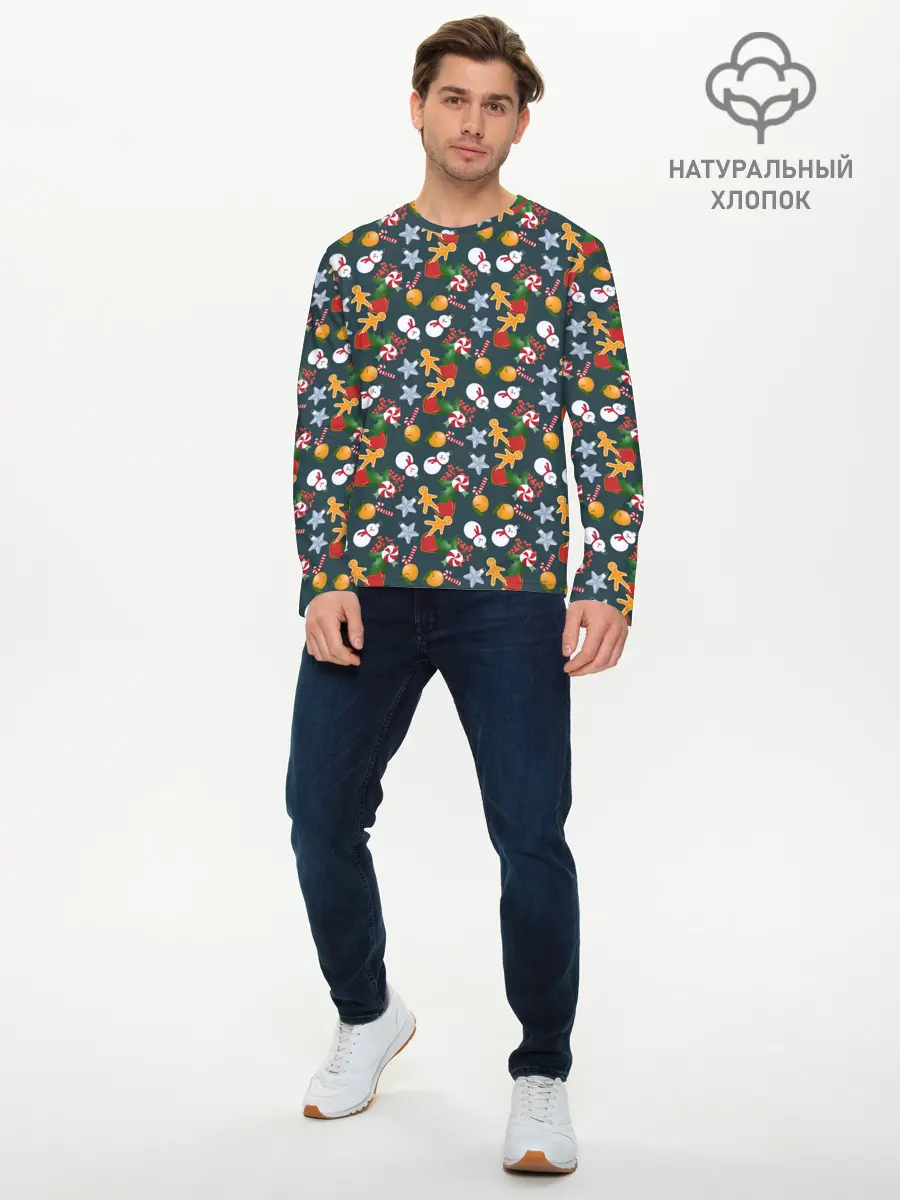 Мужской лонгслив базовый / Игрушки Ёлочные (P007_P004ooo3015533, P004ooo3015533)
