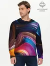 Мужской лонгслив базовый / Цветные неоновые волны (P007_P004ooo3017453, P004ooo3017453)