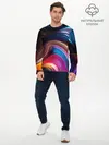 Мужской лонгслив базовый / Цветные неоновые волны (P007_P004ooo3017453, P004ooo3017453)