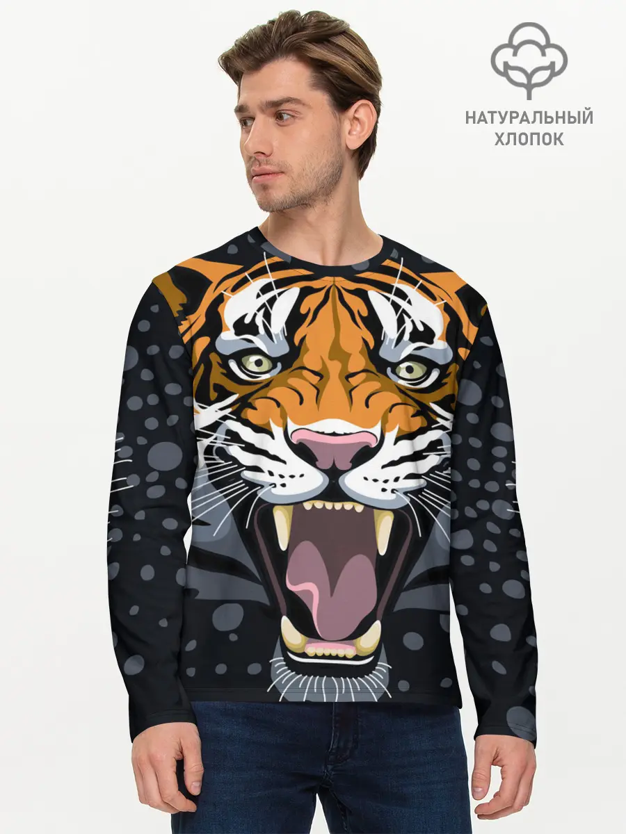 Мужской лонгслив базовый / Амурский тигр в ночи (P007_P004ooo3018287, P004ooo3018287)