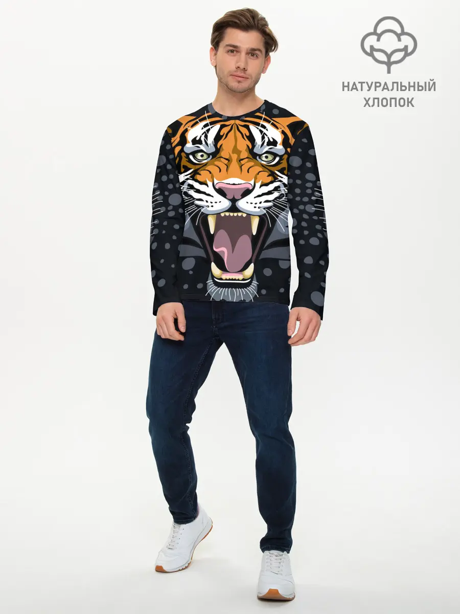 Мужской лонгслив базовый / Амурский тигр в ночи (P007_P004ooo3018287, P004ooo3018287)