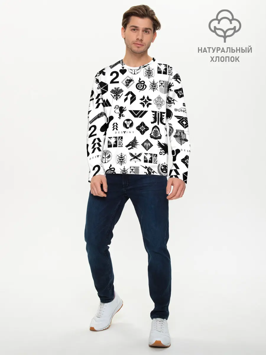 Мужской лонгслив базовый / DESTINY 2 LOGO PATTERN / ДЕСТИНИ (P007_P004ooo3018385, P004ooo3018385)