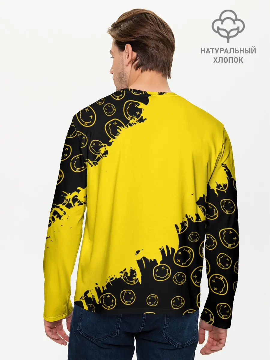 Мужской лонгслив базовый / Nirvana Smile | Нирвана Рваный Паттерн (P007_P004ooo3018443, P004ooo3018443)