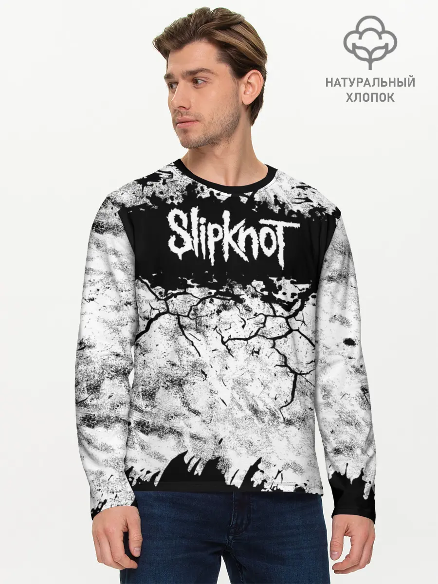 Мужской лонгслив базовый / Надпись Слипкнот Рок Группа ЧБ | Slipknot (P007_P004ooo3018931, P004ooo3018931)