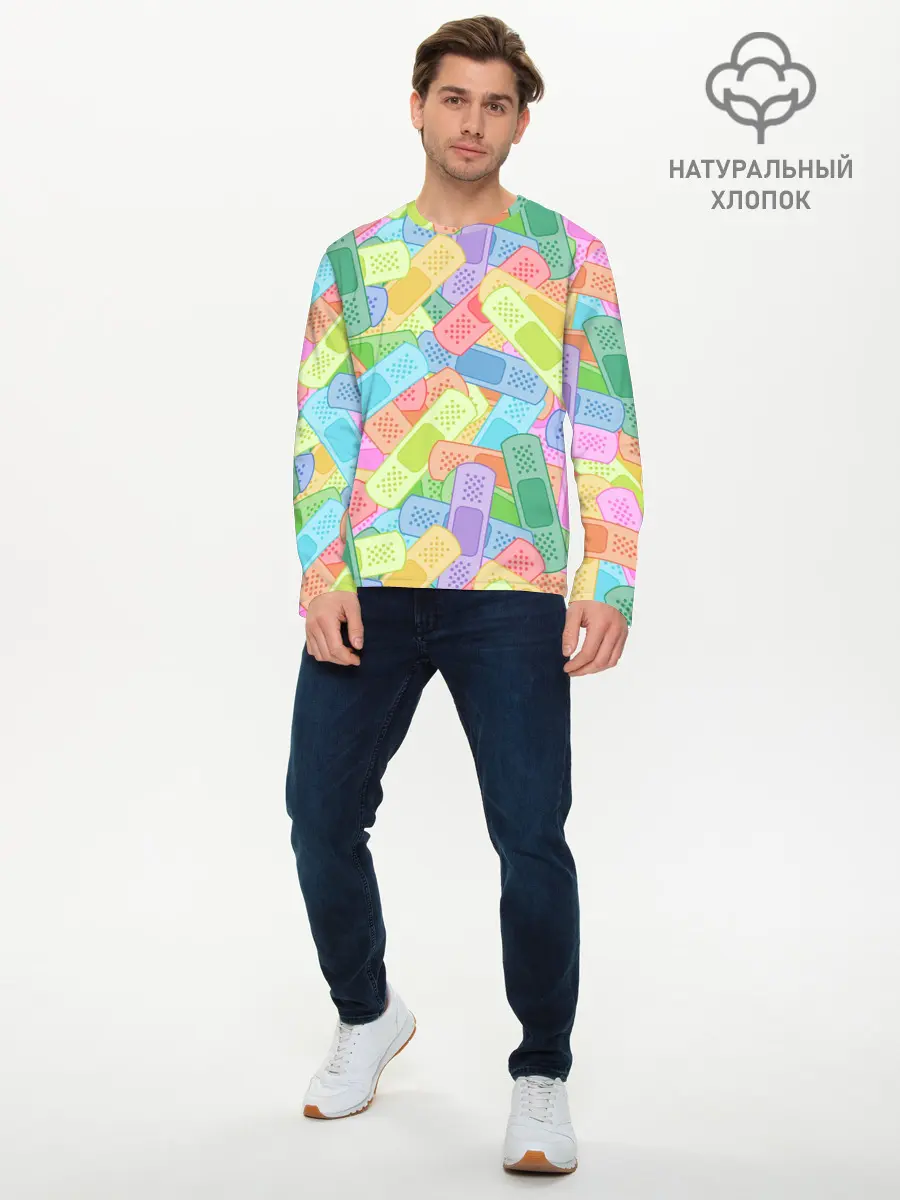 Мужской лонгслив базовый / Цветные пластыри (P007_P004ooo3019007, P004ooo3019007)