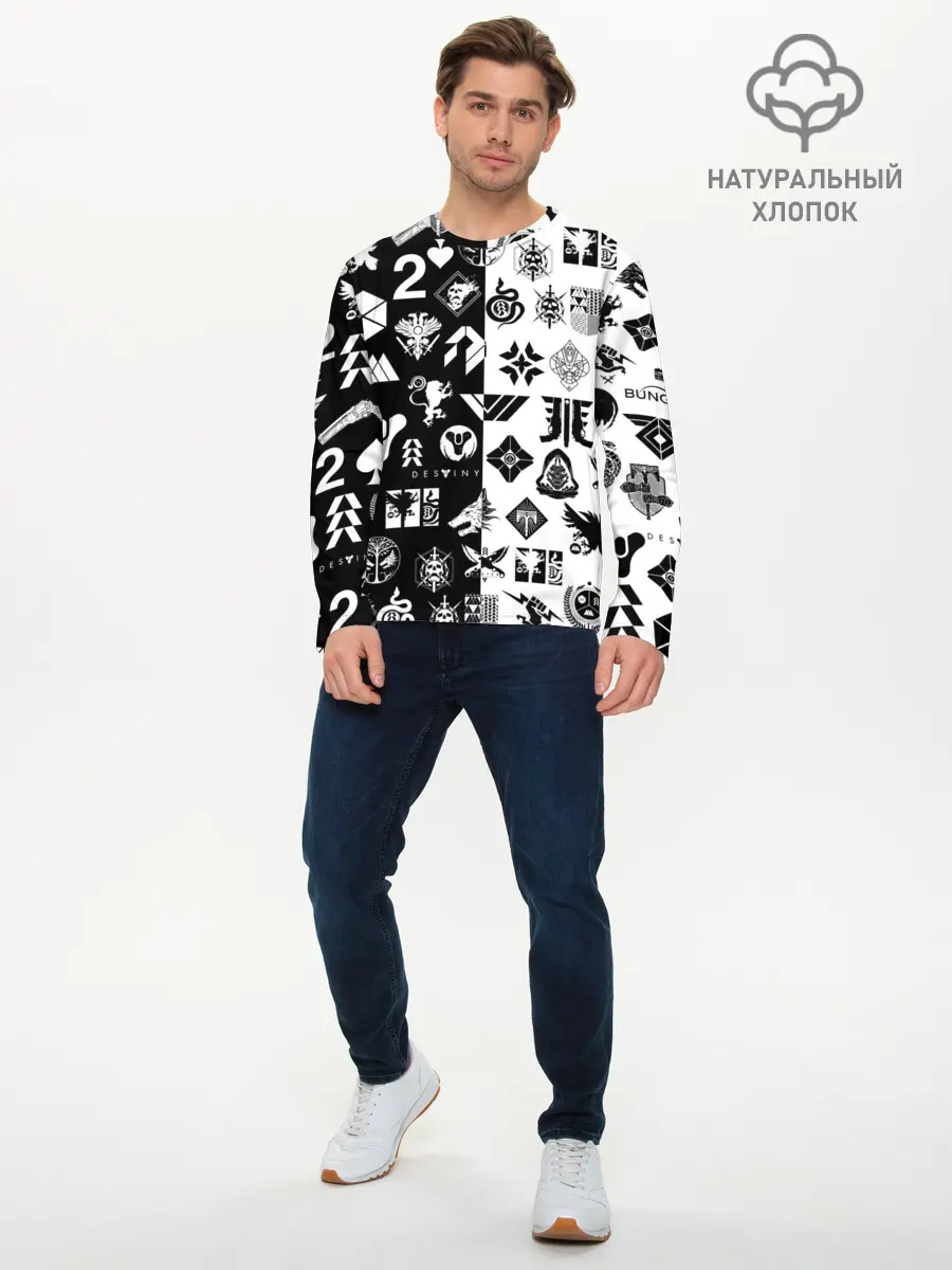 Мужской лонгслив базовый / DESTINY LOGOBOMBING ЧЁРНО БЕЛОЕ (P007_P004ooo3020277, P004ooo3020277)