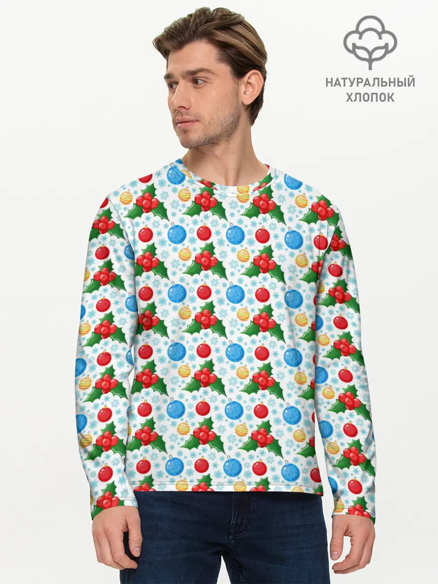 Мужской лонгслив базовый / Новогодняя Символика (P007_P004ooo3021137, P004ooo3021137)