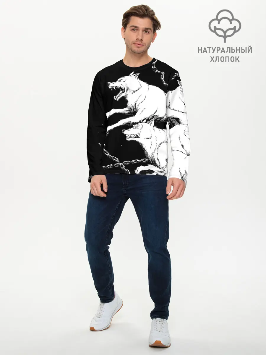 Мужской лонгслив базовый / Белые волки (P007_P004ooo3021193, P004ooo3021193)