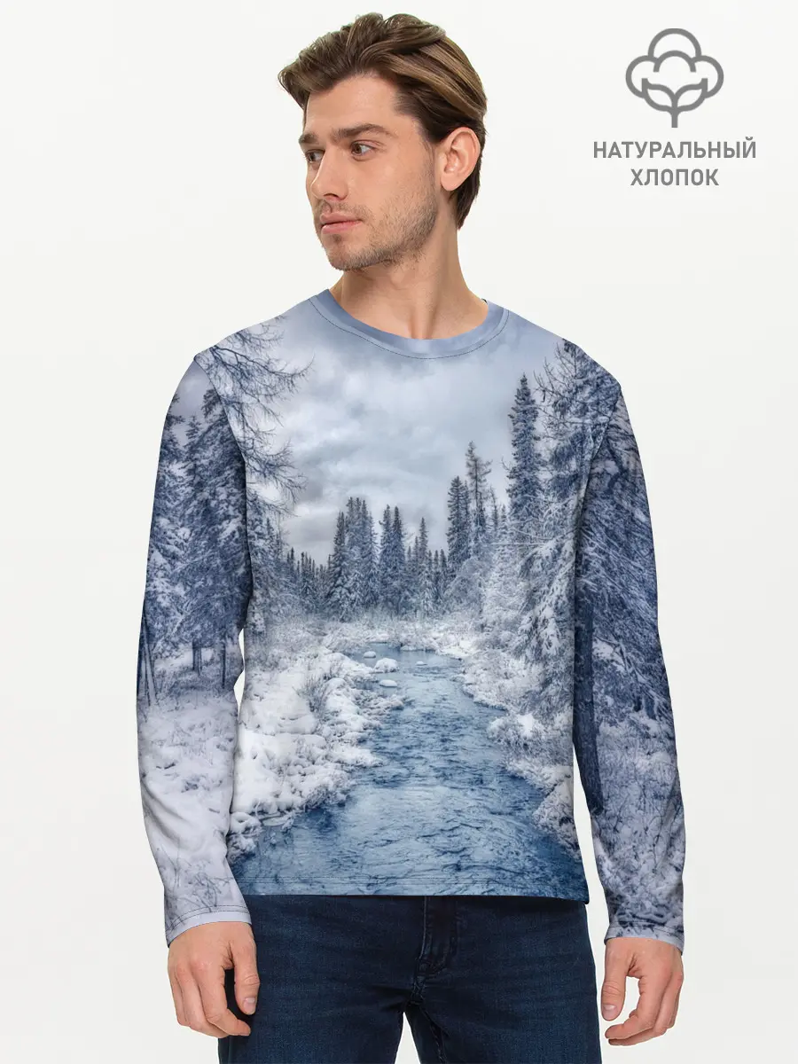Мужской лонгслив базовый / СНЕЖНЫЙ ПЕЙЗАЖ (P007_P004ooo3023079, P004ooo3023079)