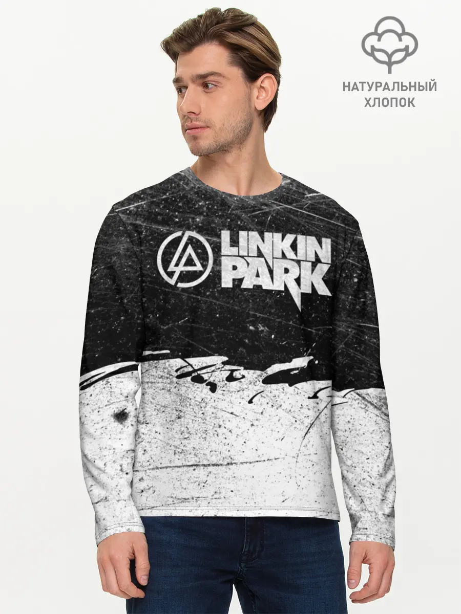Мужской лонгслив базовый / Линкин Парк Лого Рок ЧБ | Linkin Park Rock (P007_P004ooo3023385, P004ooo3023385)