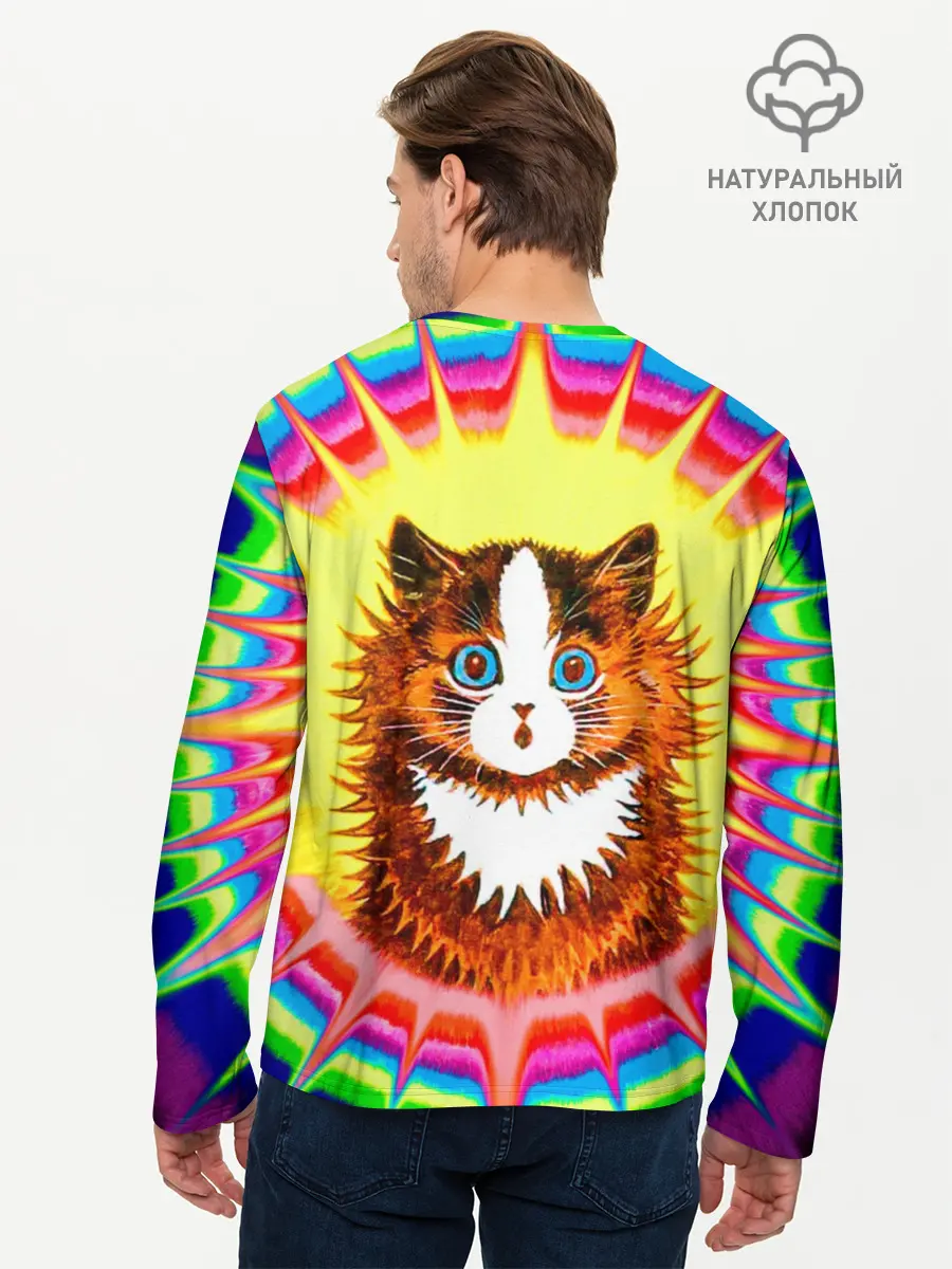Мужской лонгслив базовый / Psychedelic Rainbow Cat (P007_P004ooo3024075, P004ooo3024075)