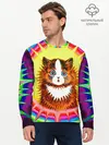 Мужской лонгслив базовый / Psychedelic Rainbow Cat (P007_P004ooo3024075, P004ooo3024075)