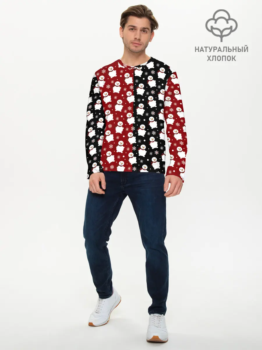 Мужской лонгслив базовый / Снеговики, снежинки и снег (P007_P004ooo3025551, P004ooo3025551)
