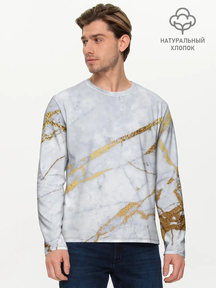Мужской лонгслив базовый / Золото на белом (P007_P004ooo3026639, P004ooo3026639)