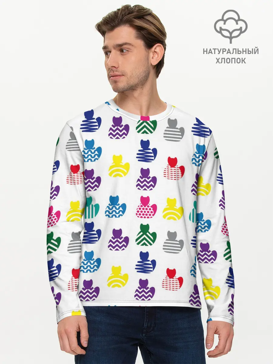 Мужской лонгслив базовый / Узор из котов (P007_P004ooo3026969, P004ooo3026969)