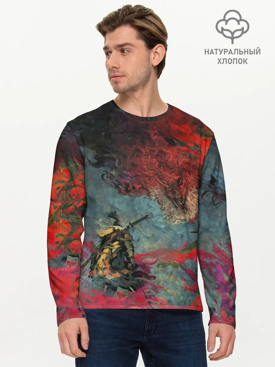 Мужской лонгслив базовый / Sekiro Самурай против дракона (P007_P004ooo3027647, P004ooo3027647)