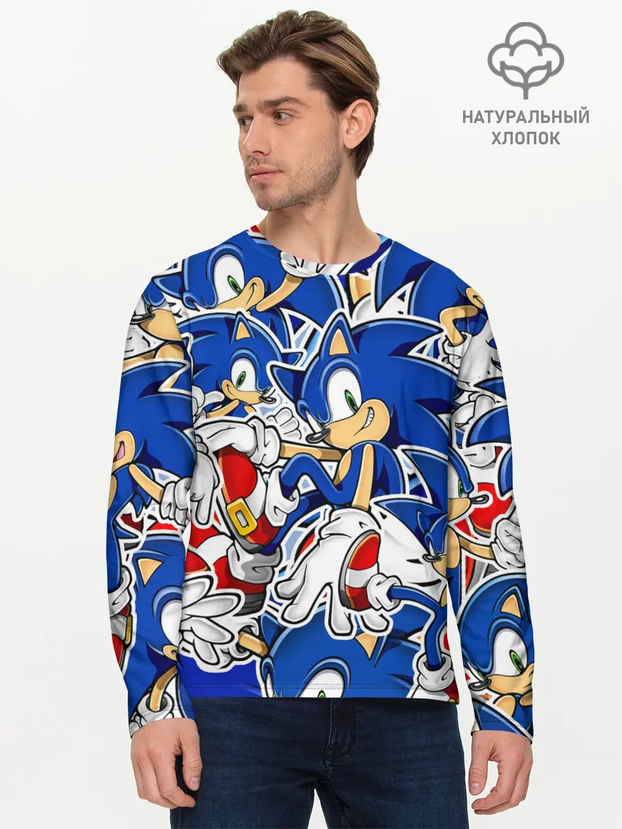 Мужской лонгслив базовый / SONIC ПАТТЕРН / СОНИК (P007_P004ooo3029447, P004ooo3029447)