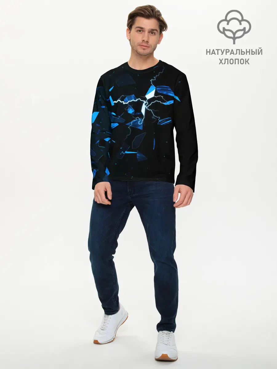 Мужской лонгслив базовый / Осколки стекла и молния (P007_P004ooo3029911, P004ooo3029911)