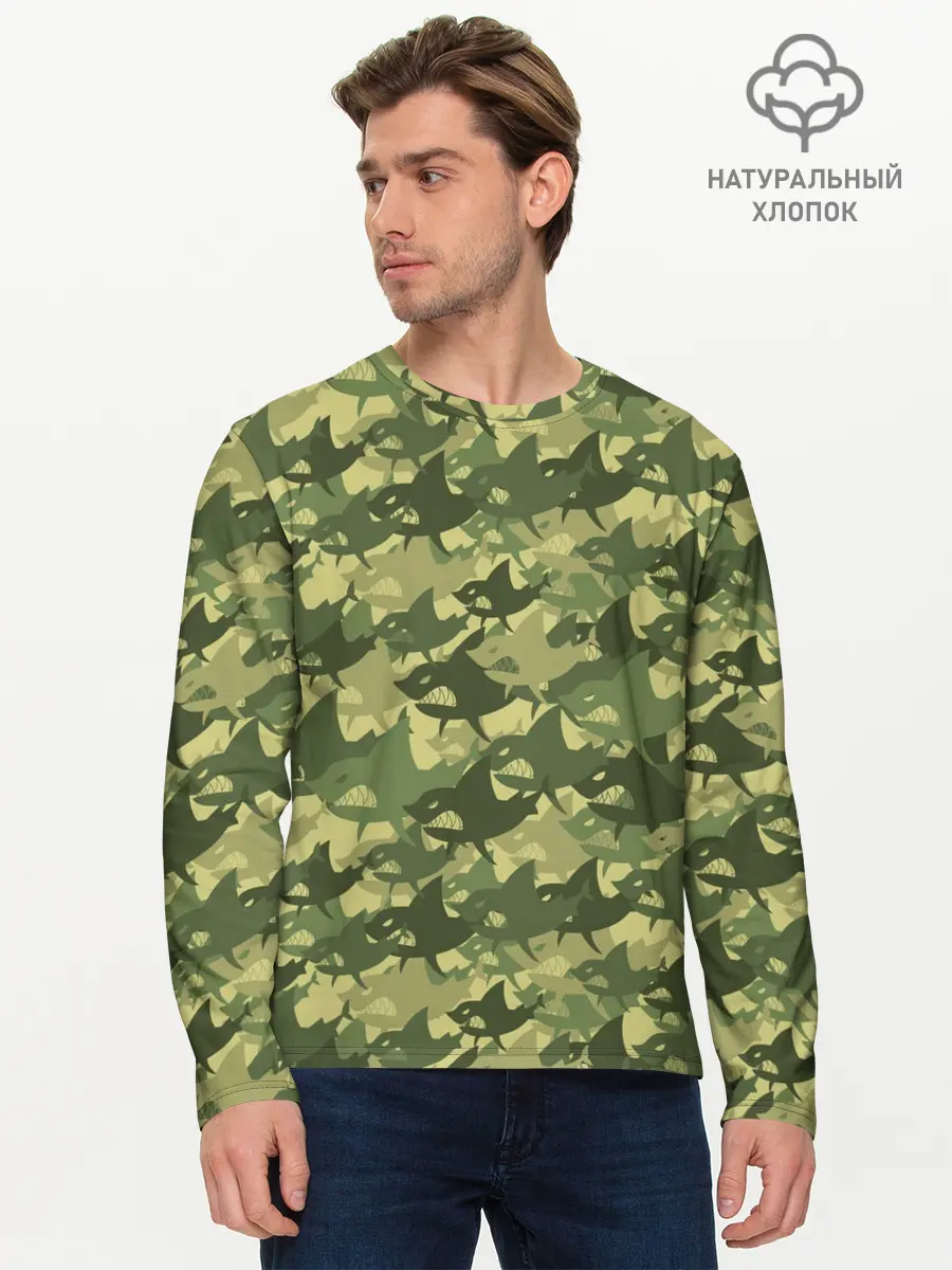 Мужской лонгслив базовый / Акулы (P007_P004ooo3029919, P004ooo3029919)