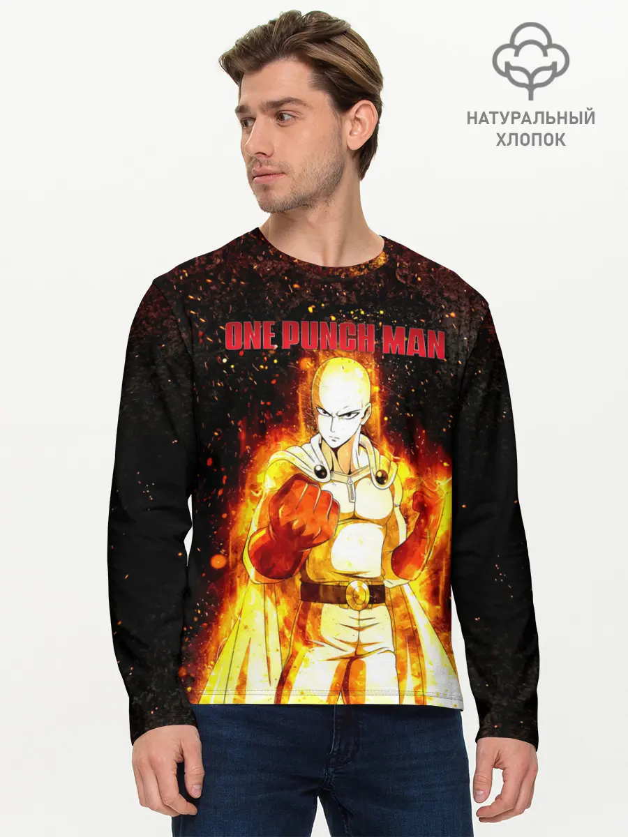 Мужской лонгслив базовый / Сайтама в огне | One Punch-Man (P007_P004ooo3031641, P004ooo3031641)