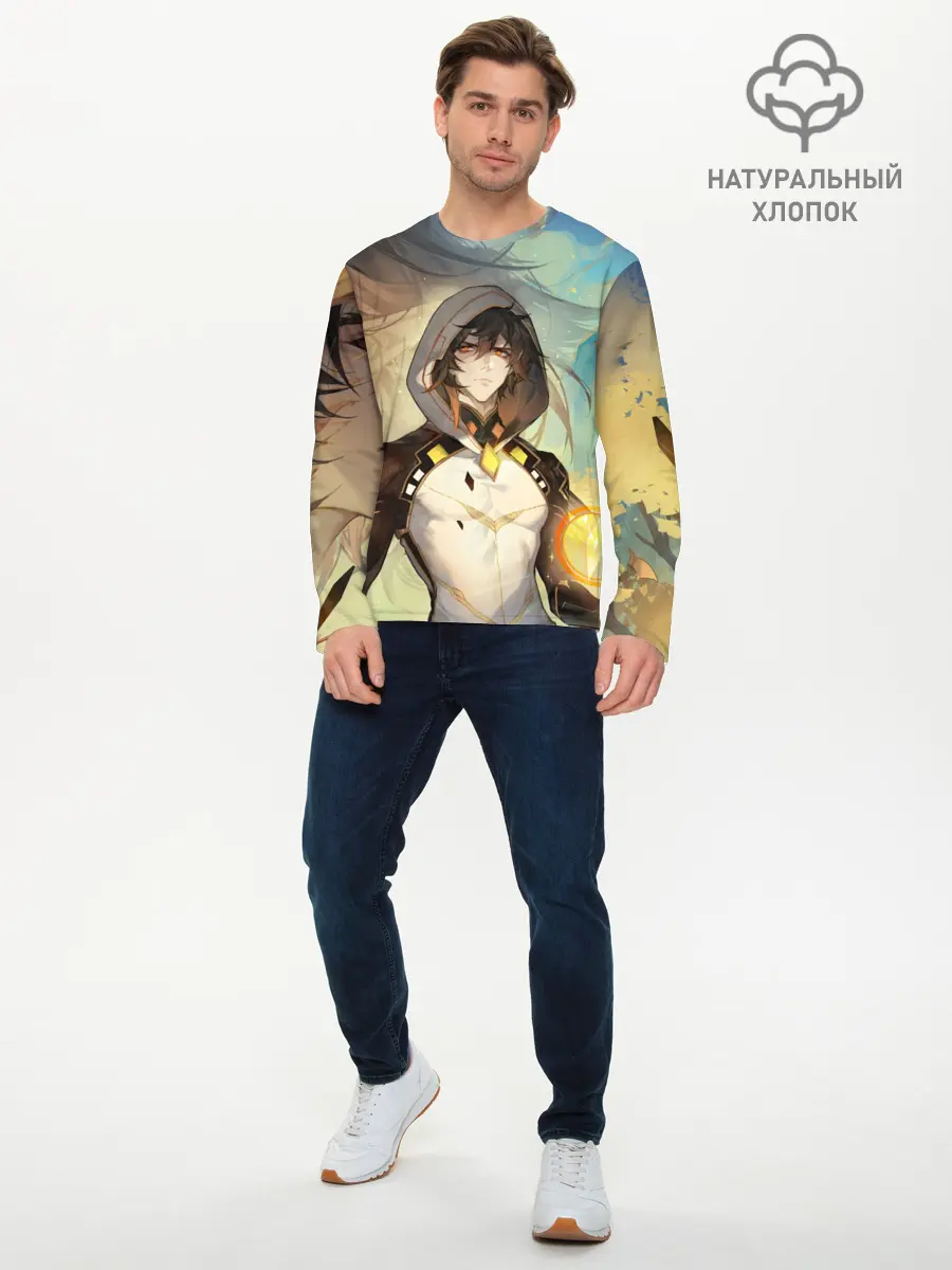 Мужской лонгслив базовый / Чжун Ли, Zhongli, Genshin Impact (P007_P004ooo3032195, P004ooo3032195)
