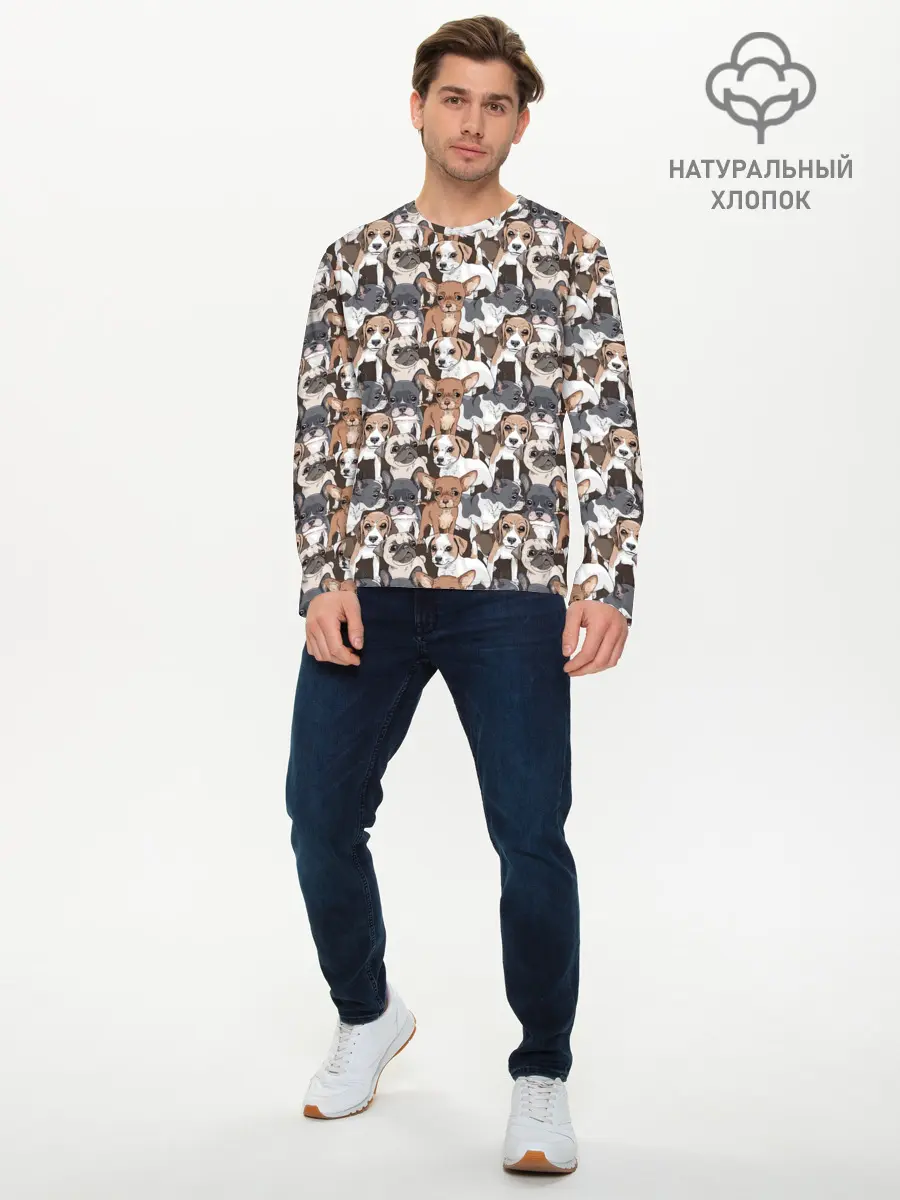 Мужской лонгслив базовый / Щенки Разных Пород (P007_P004ooo3032539, P004ooo3032539)