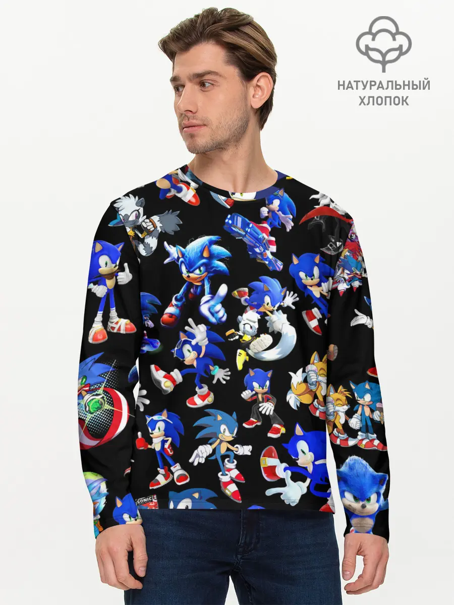 Мужской лонгслив базовый / SONIC PATTERN HERO | СОННИК (P007_P004ooo3034867, P004ooo3034867)