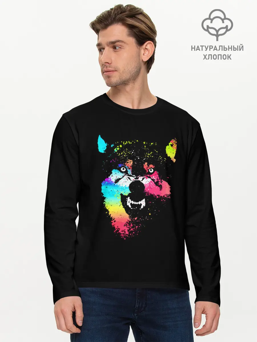 Мужской лонгслив базовый / Неоновый свирепый волк (P007_P004ooo3036085, P004ooo3036085)