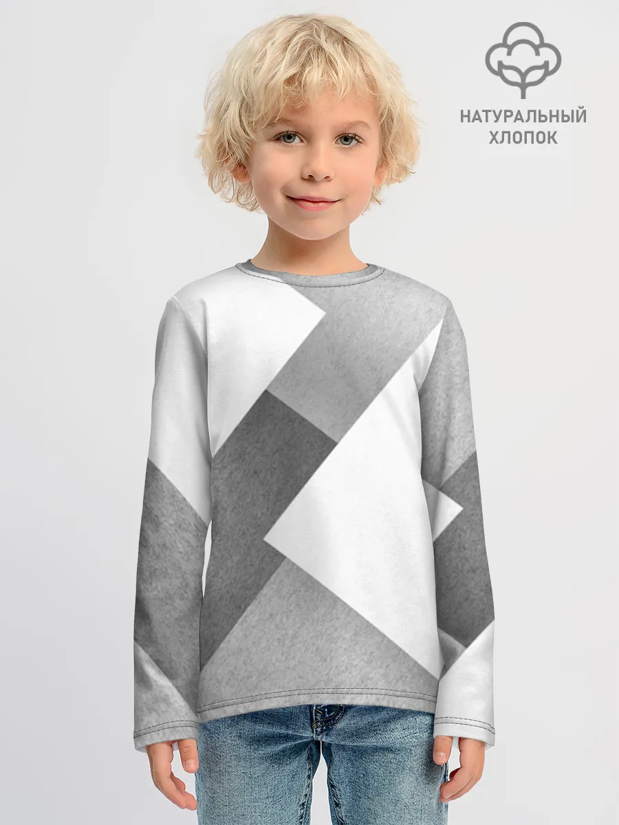 Детский лонгслив хлопок / Серые квадраты