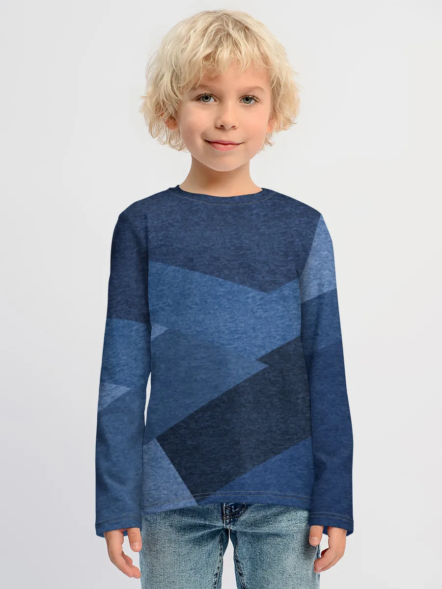 Детский лонгслив хлопок / Синие квадраты