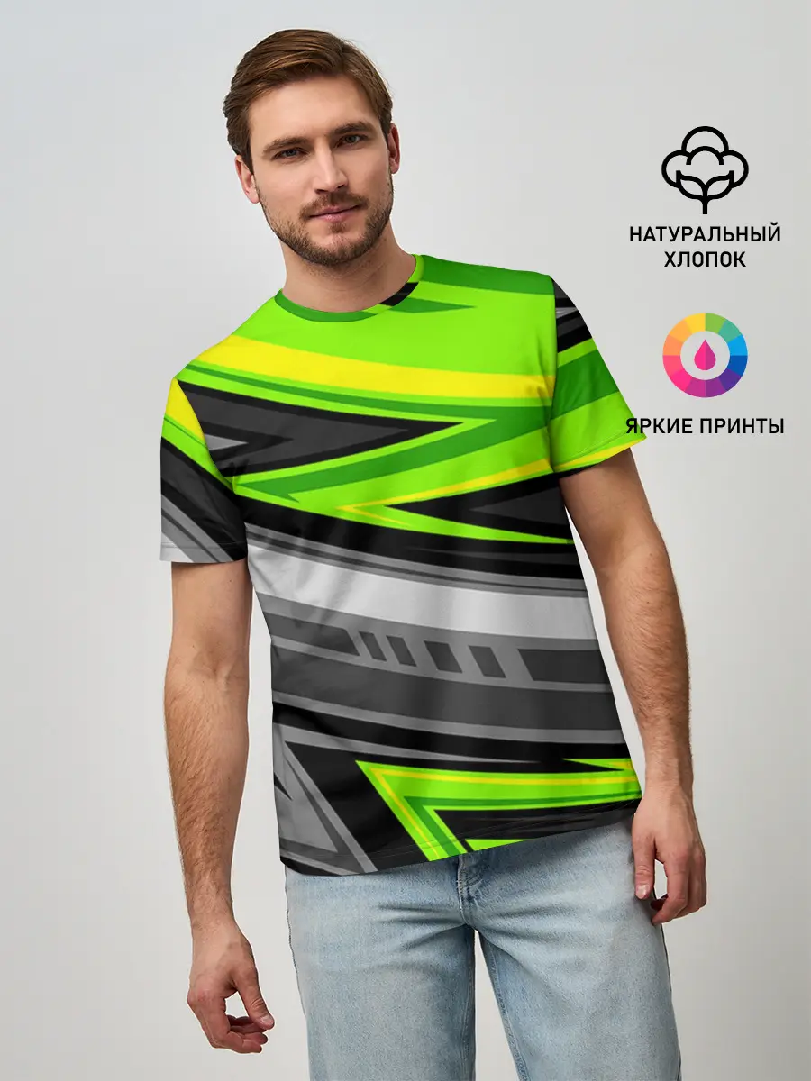 Мужская базовая футболка / Зеленые линии