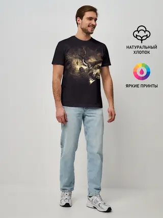 Мужская базовая футболка / Череп и часовой механизм.
