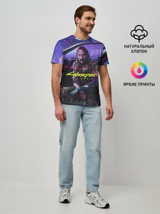 Мужская базовая футболка / CYBERPUNK 2077 - КИАНУ