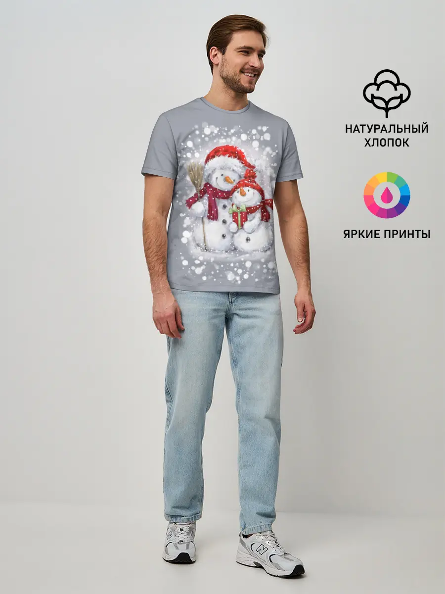 Мужская базовая футболка / Два снеговика