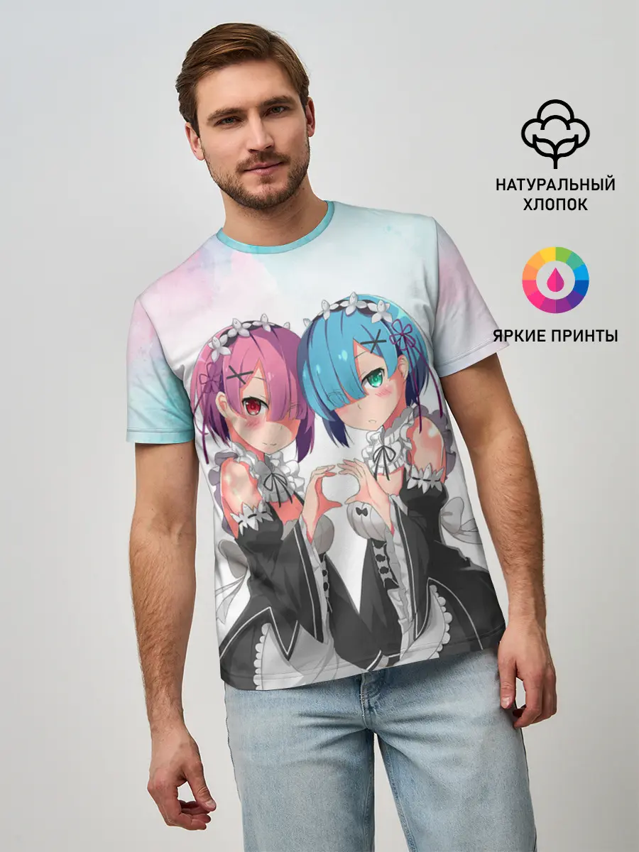 Мужская базовая футболка / Re:Zero, Рам и Рем