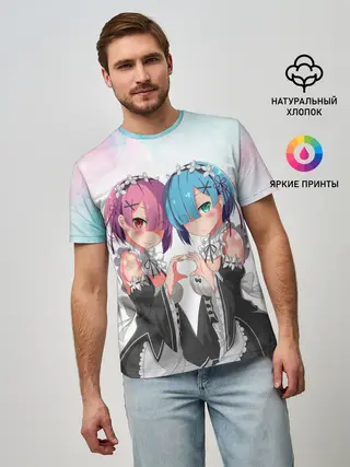 Мужская базовая футболка / Re:Zero, Рам и Рем