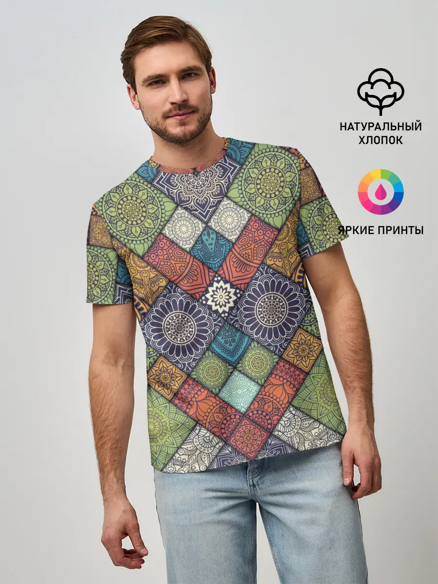 Мужская базовая футболка / ЛОСКУТНАЯ ВЫШИВКА