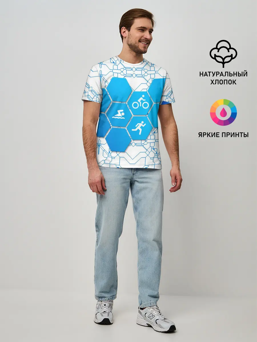 Мужская базовая футболка / Плыви, Крути, Беги