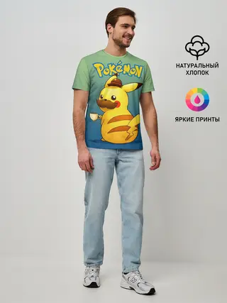 Мужская базовая футболка / Детектив Пикачу покемон