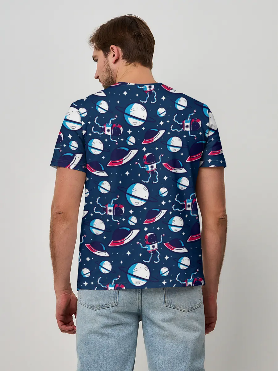 Мужская базовая футболка / Космонавты, планеты и нло