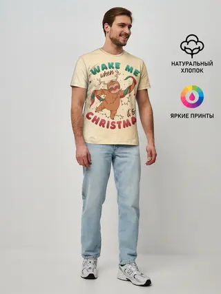 Мужская базовая футболка / Новогодний ленивец