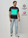 Мужская базовая футболка / Черно-бирюзовый узор