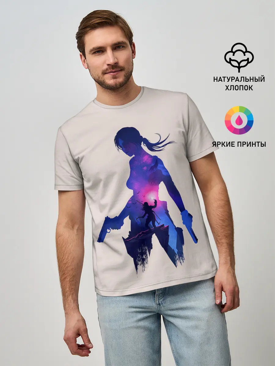 Мужская базовая футболка / Лара с оружием