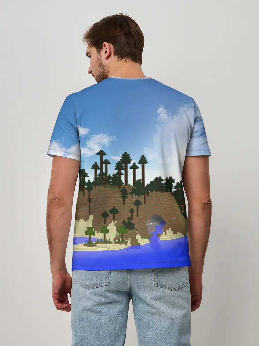 Мужская базовая футболка / Стив на Эндер Драконе