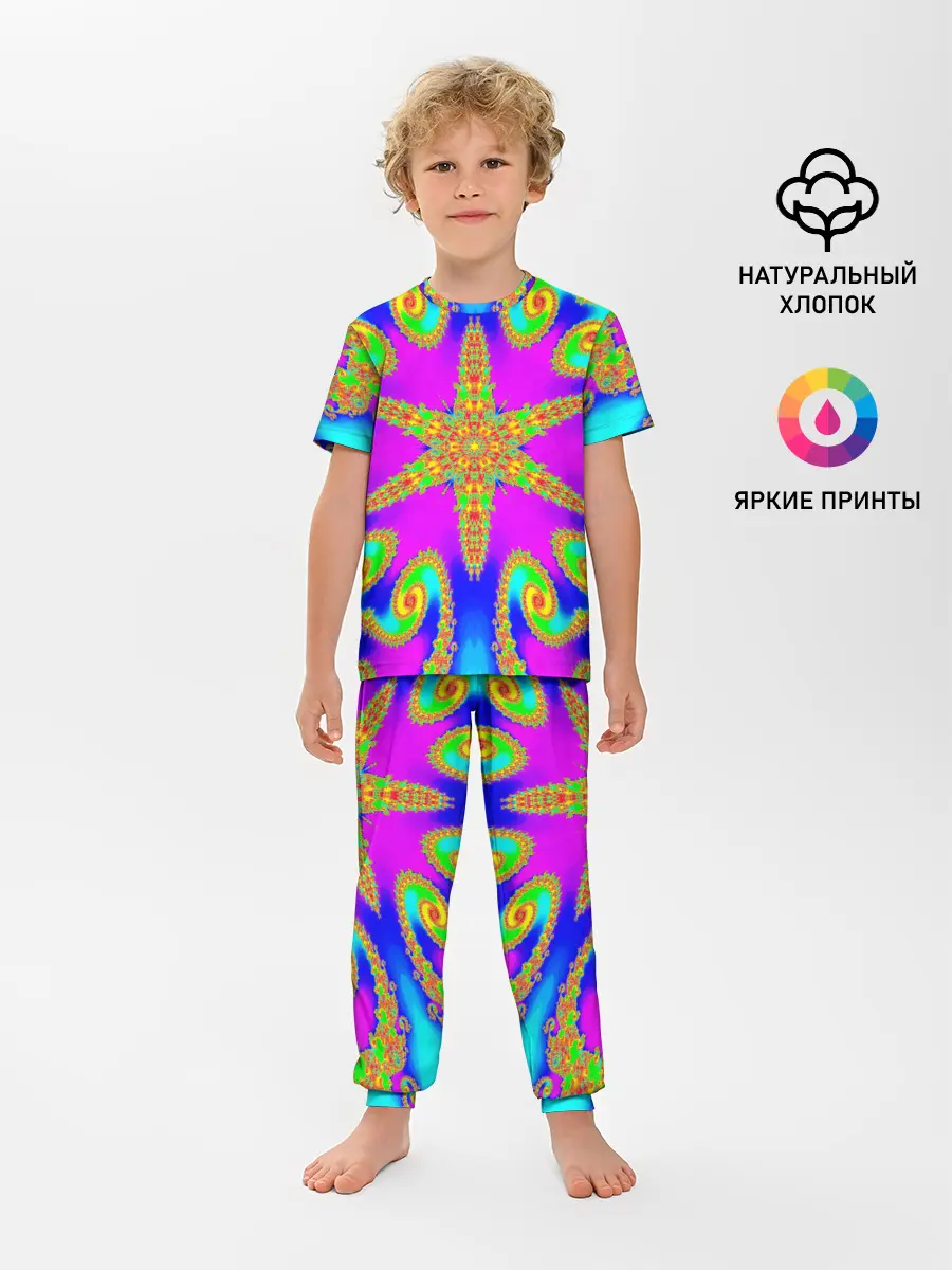 Детская пижама с брюками / Неоновый фрактал