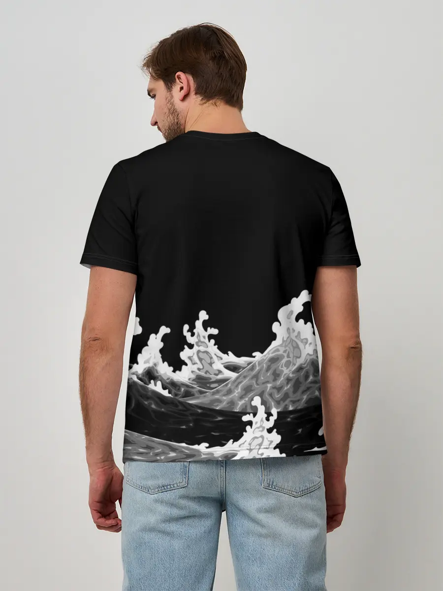 Мужская базовая футболка / Карп Кои Волна Япония Рыба