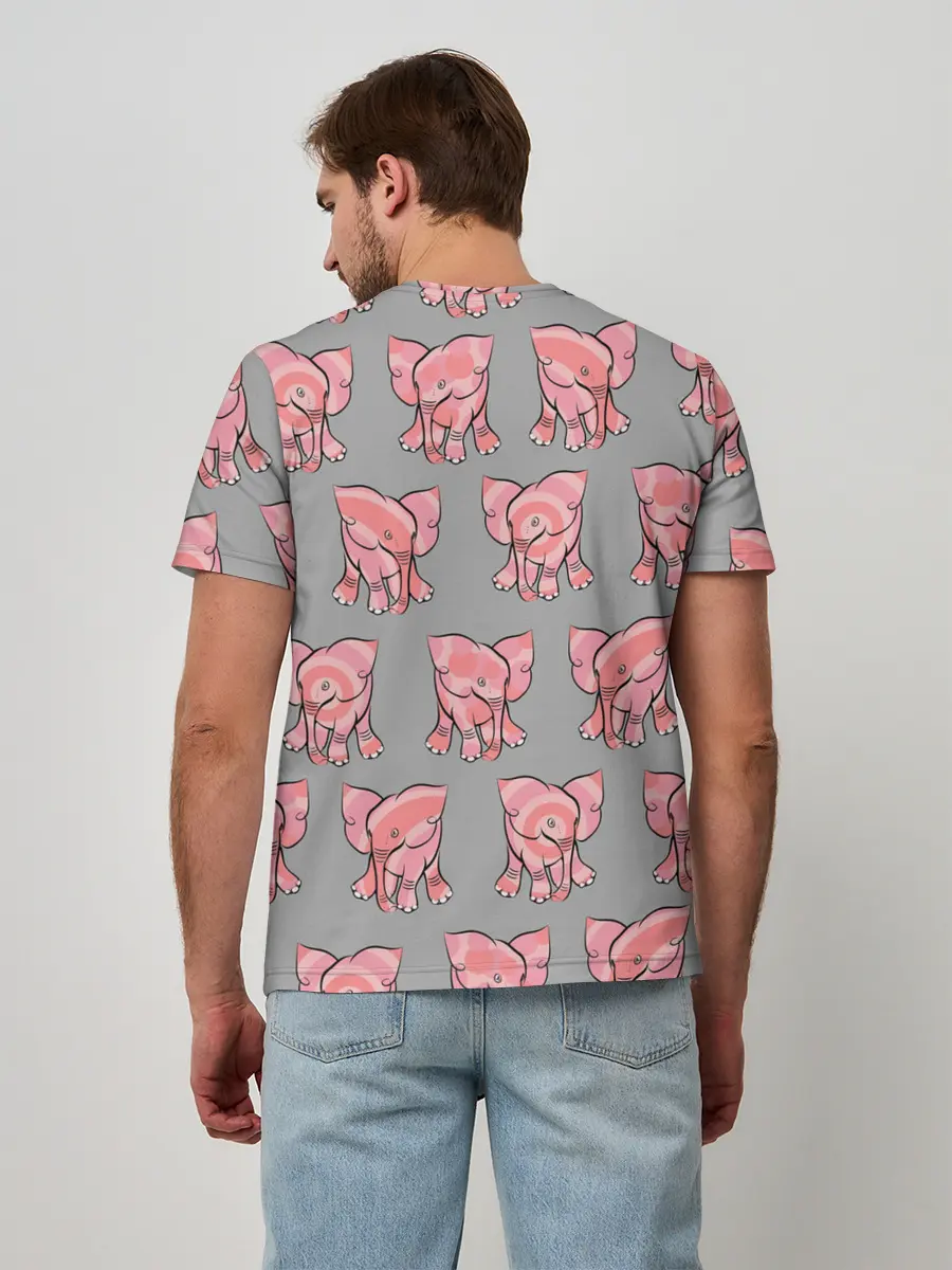 Мужская базовая футболка / РОЗОВЫЕ СЛОНИКИ ПАТТЕРН